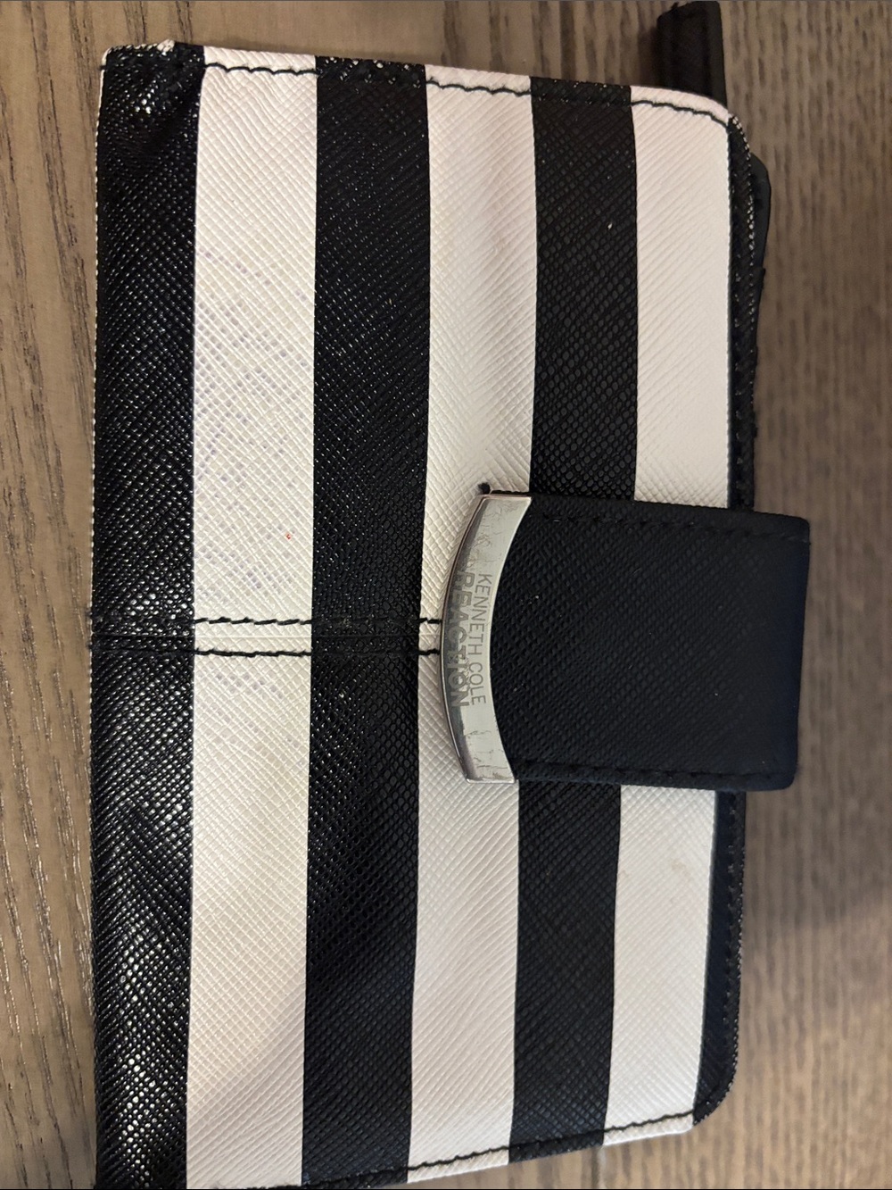 Kenneth Cole Black and White Striped Wallet
